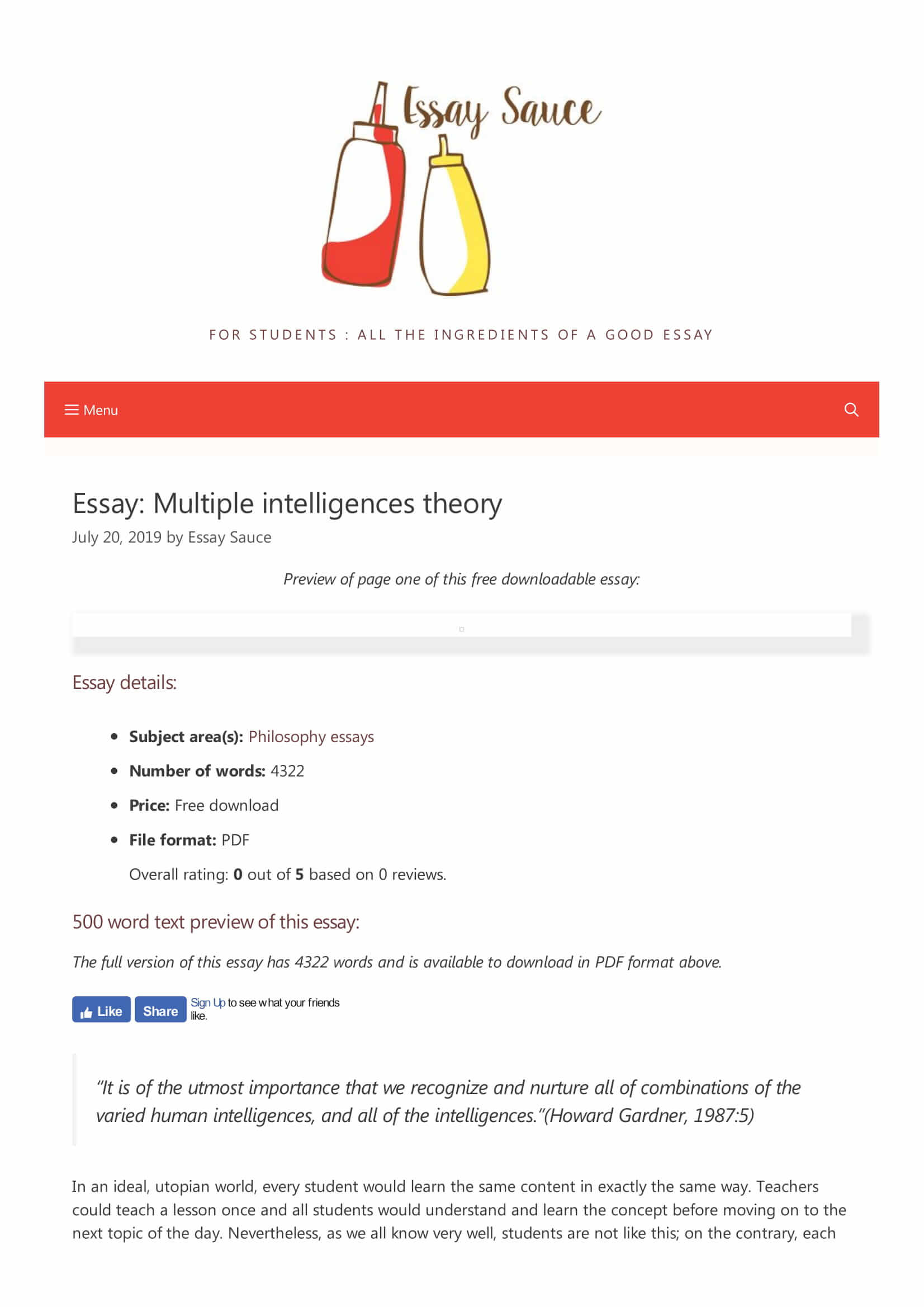 multiple intelligences essay